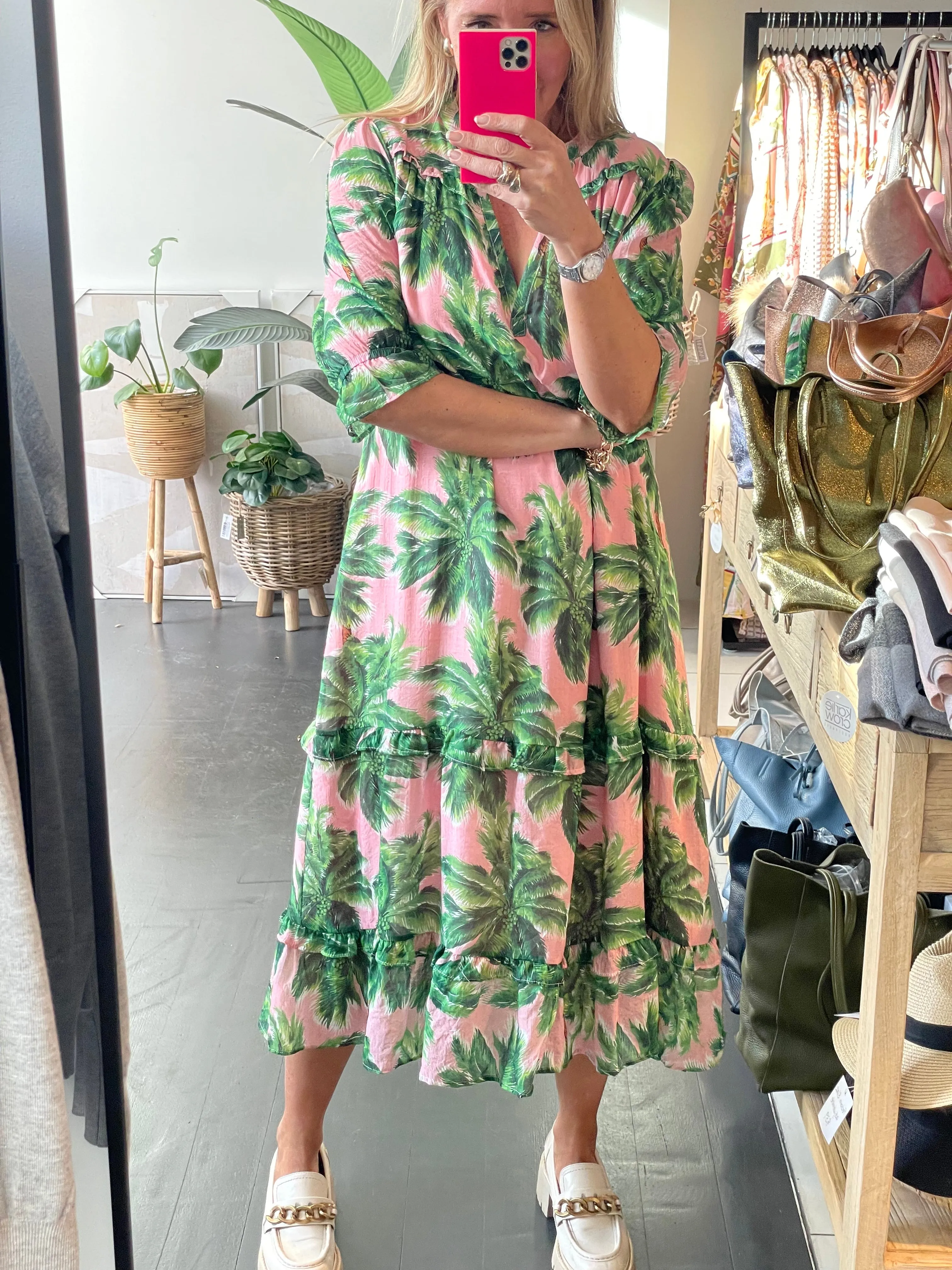 Pink Palms Pacifico Midi Dress