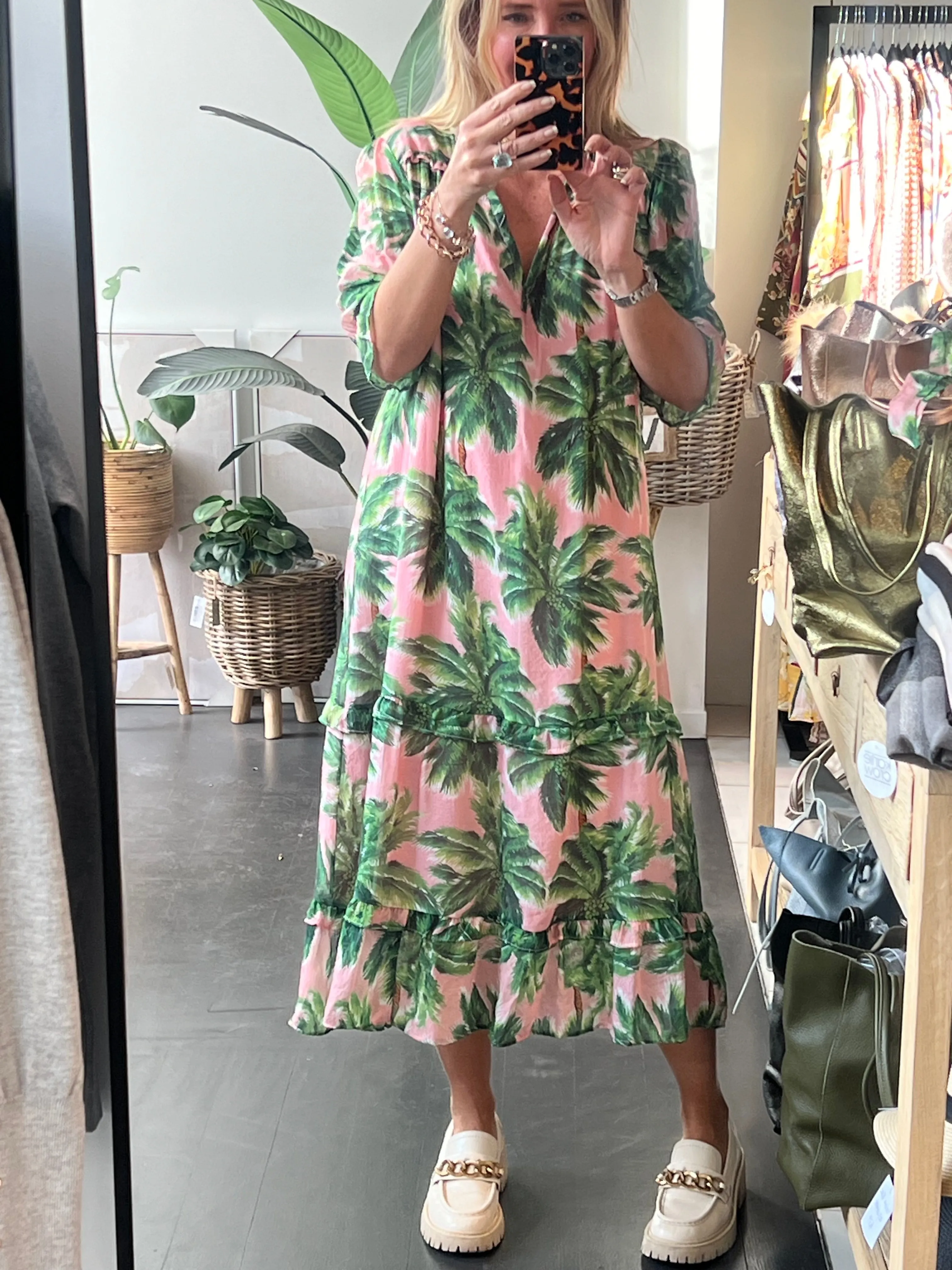 Pink Palms Pacifico Midi Dress