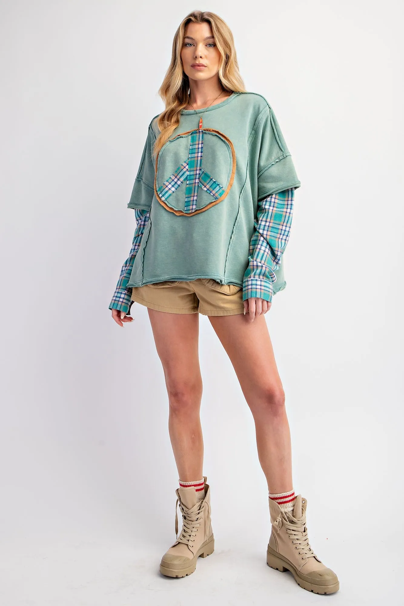 Plaid Mix Layered Terry Knit Washed Pullover (2 Options)