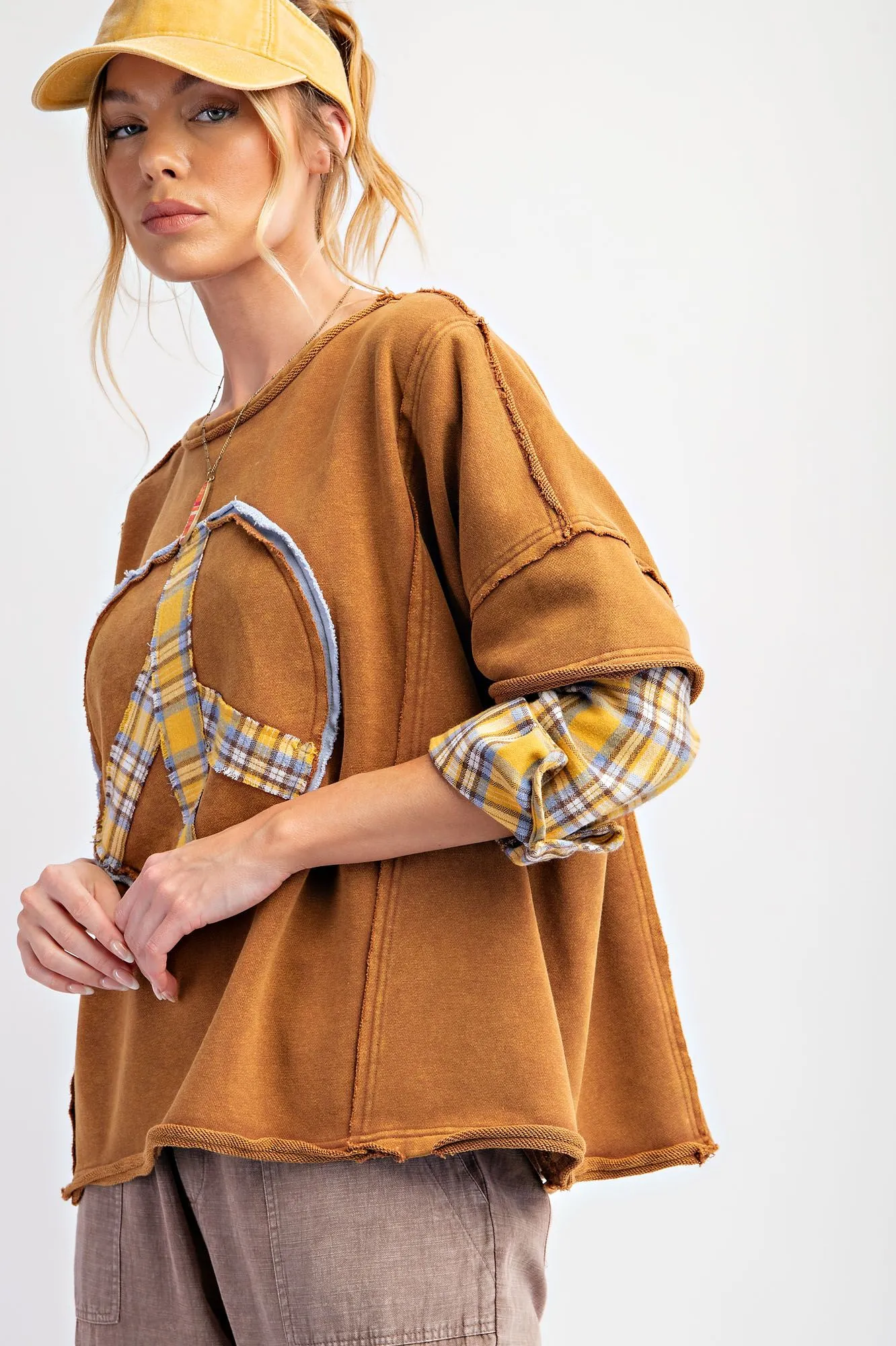 Plaid Mix Layered Terry Knit Washed Pullover (2 Options)