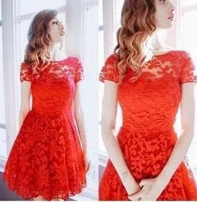 Plus Size Elegant Sweet Hallow Out Lace Sexy Party Princess Dress
