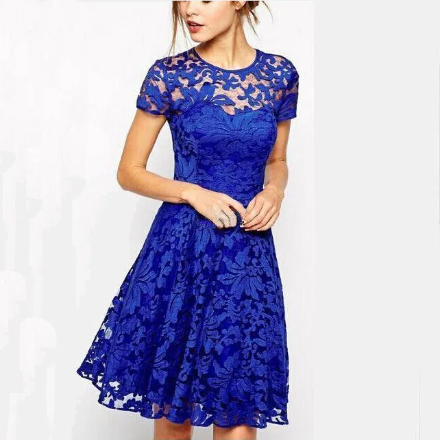Plus Size Elegant Sweet Hallow Out Lace Sexy Party Princess Dress