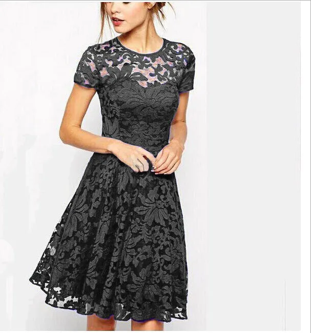 Plus Size Elegant Sweet Hallow Out Lace Sexy Party Princess Dress
