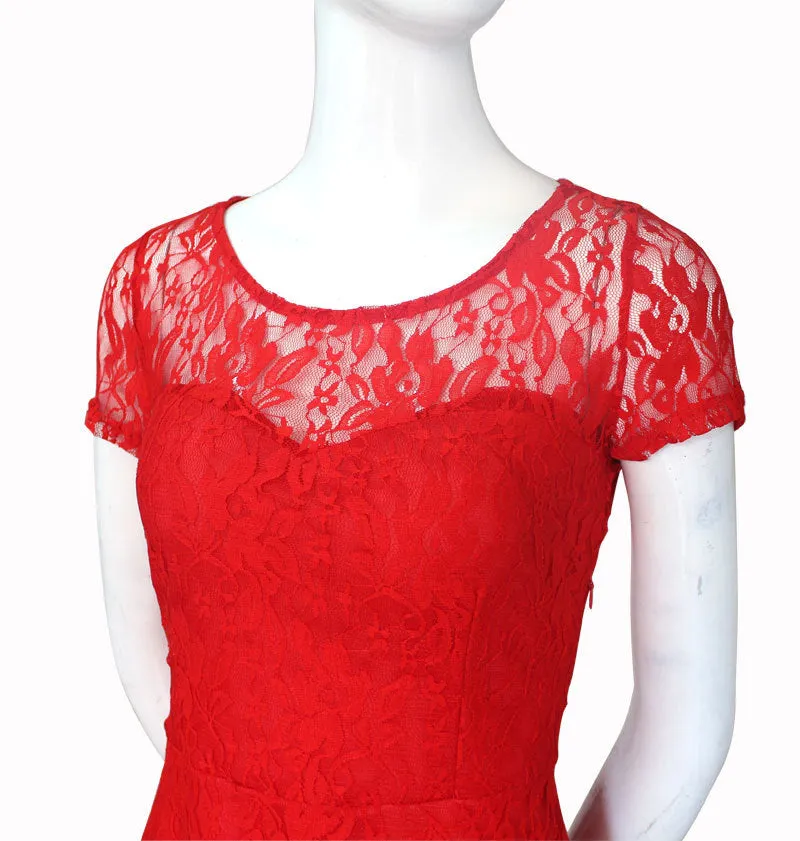 Plus Size Elegant Sweet Hallow Out Lace Sexy Party Princess Dress