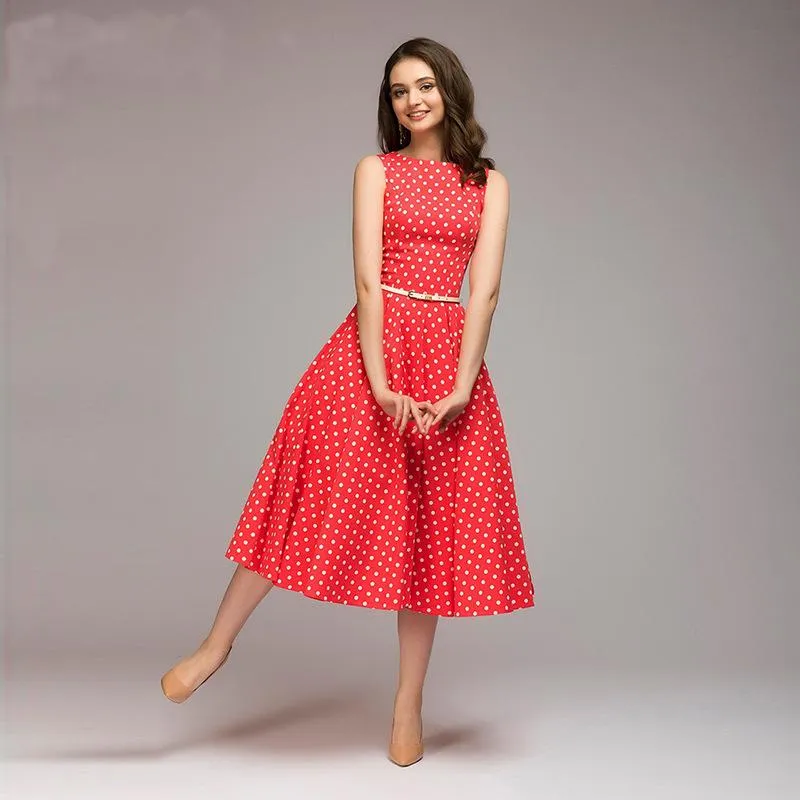 Polka Dot Sleeveless Summer Casual Midi Dress