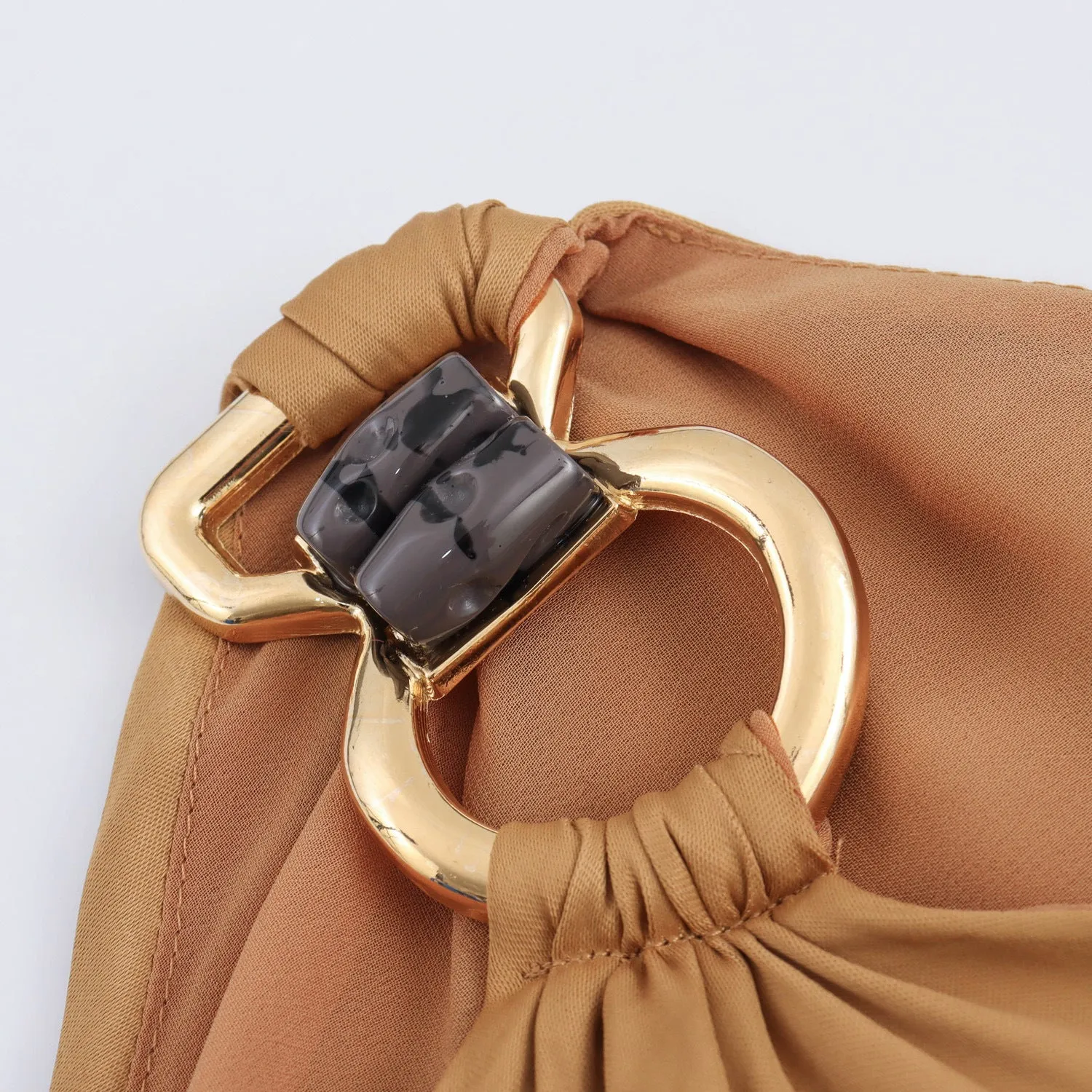 Pre Order: Asymmetric Silk Texture Buckle Shoulder Midi Dress