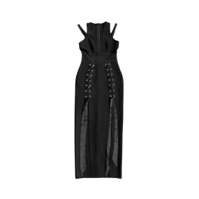 Pre Order:  Hollow Double Split Ribbon Bandage Dress