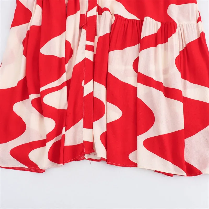 Pre Order:  Print Waistband Patchwork Midi Dress