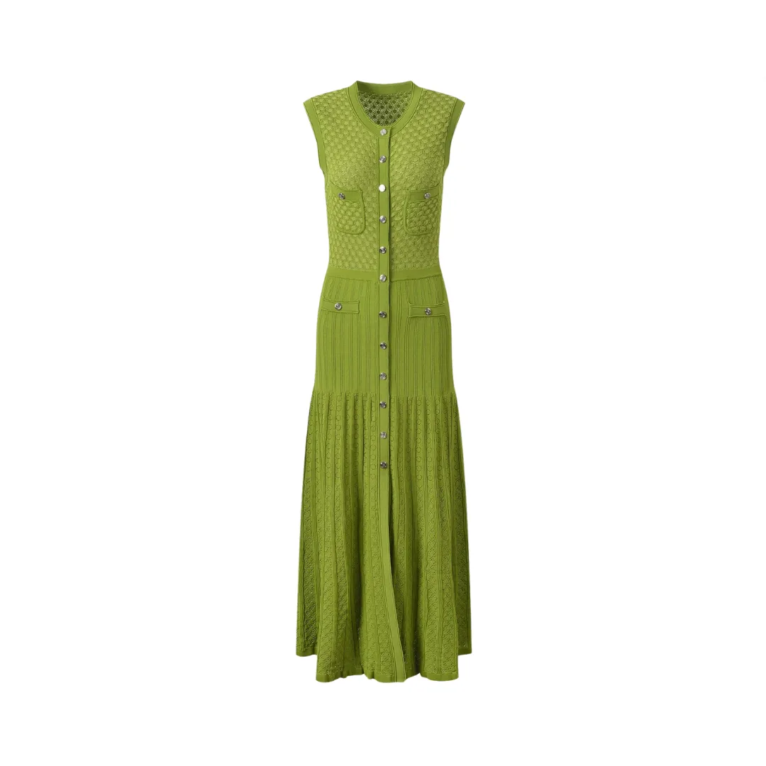 Pre Order:  Single Breasted Sleeveless Knitted Dress