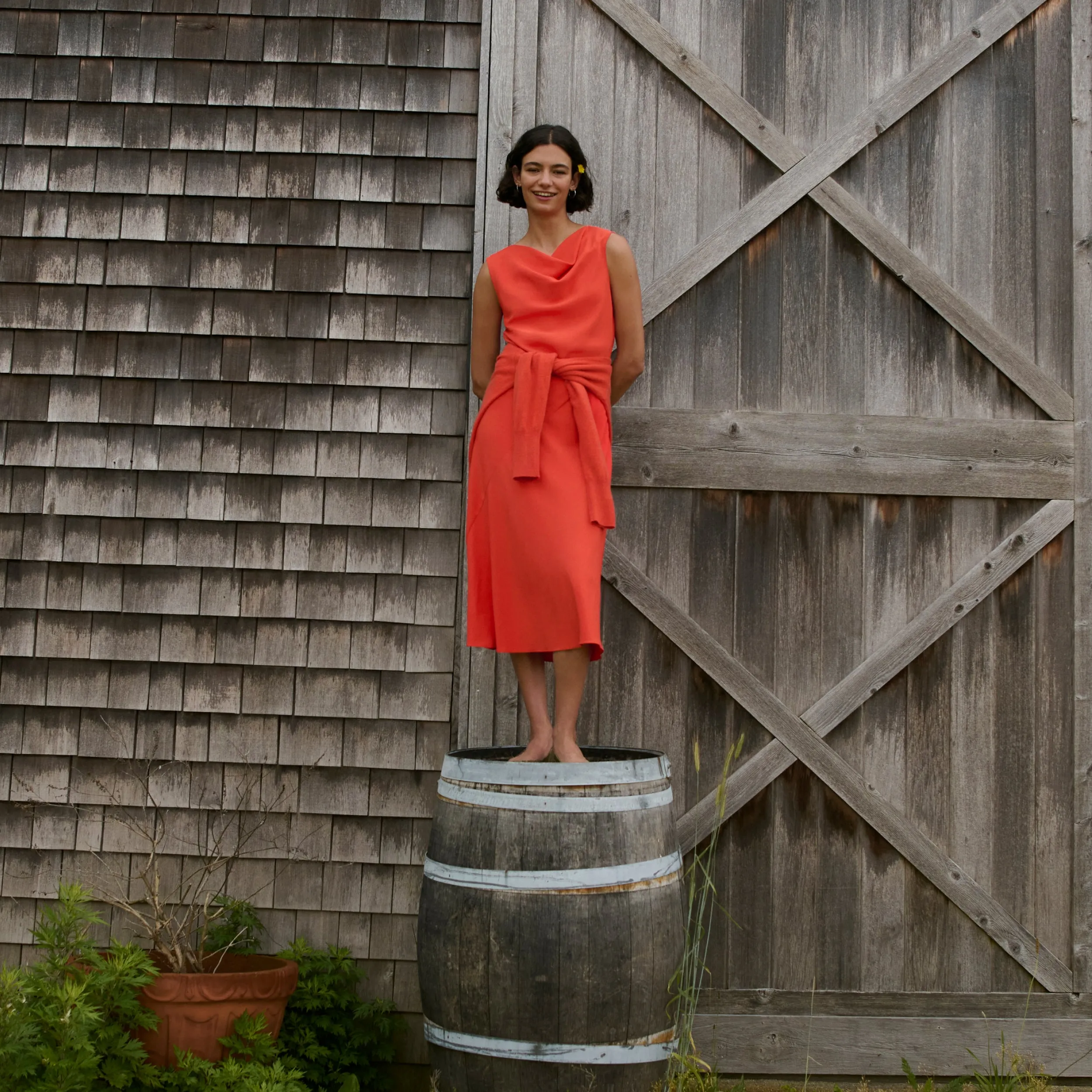 Priya Dress - Eco Heavy Soft Wave :: Bright Coral