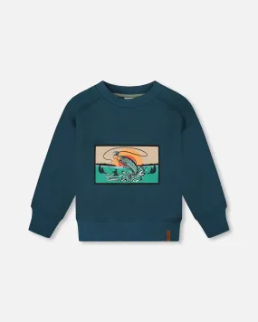Pullover French Terry Graphic Sweatshirt Teal And Peach