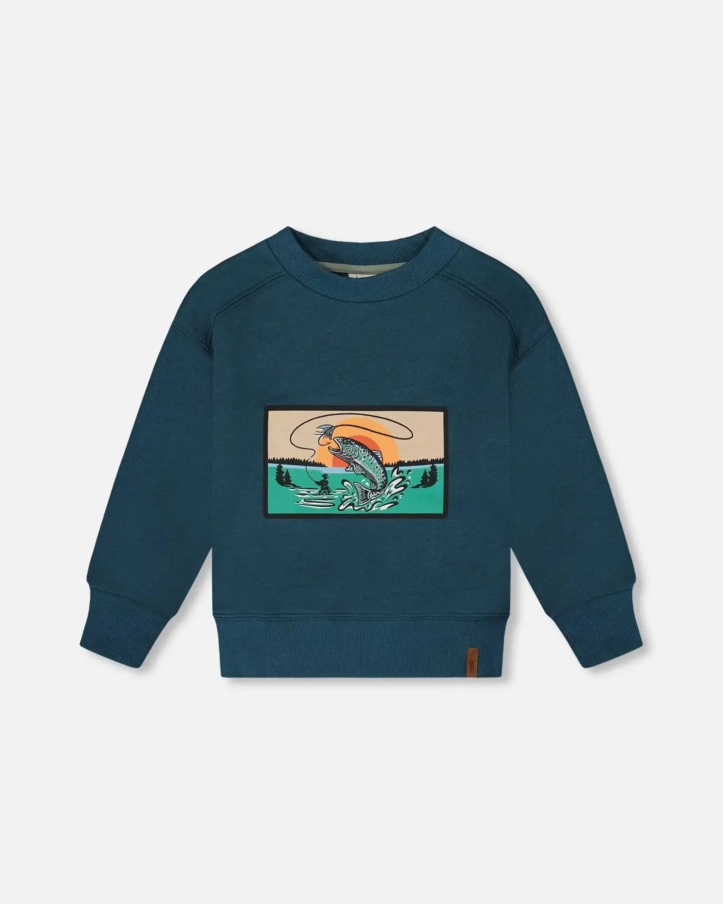 Pullover French Terry Graphic Sweatshirt Teal And Peach