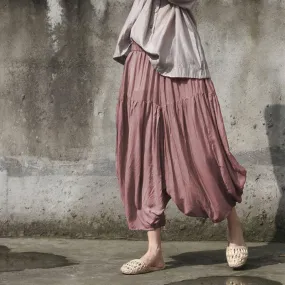 Pure Color Pleated Flowy Harem Pants | Lotus