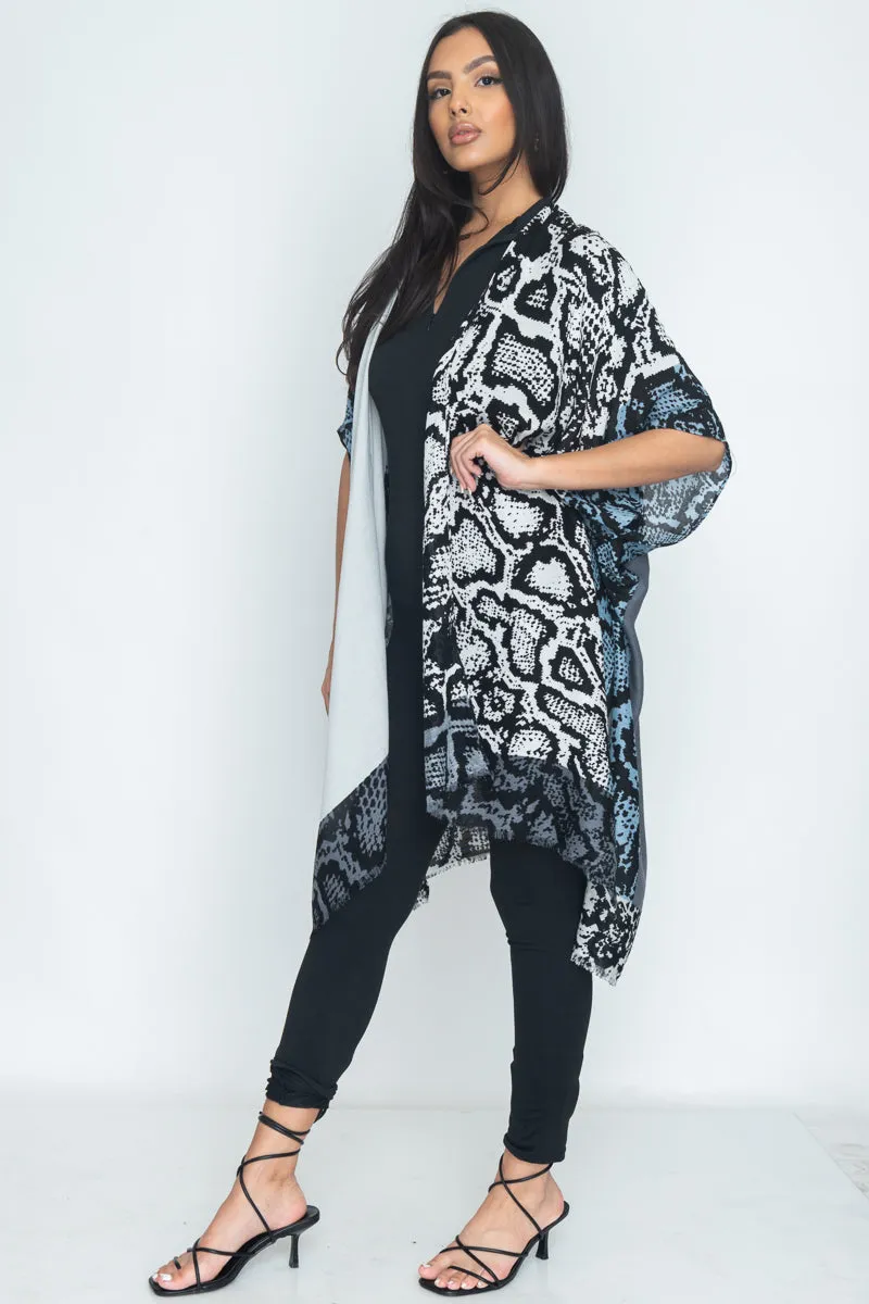 Python And Solid Print Long Cardigan Cover-up Kimono Unfinished Hem (R103131/RN94522)