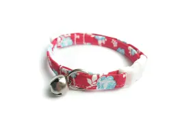 Red & Blue Floral Cat Collar