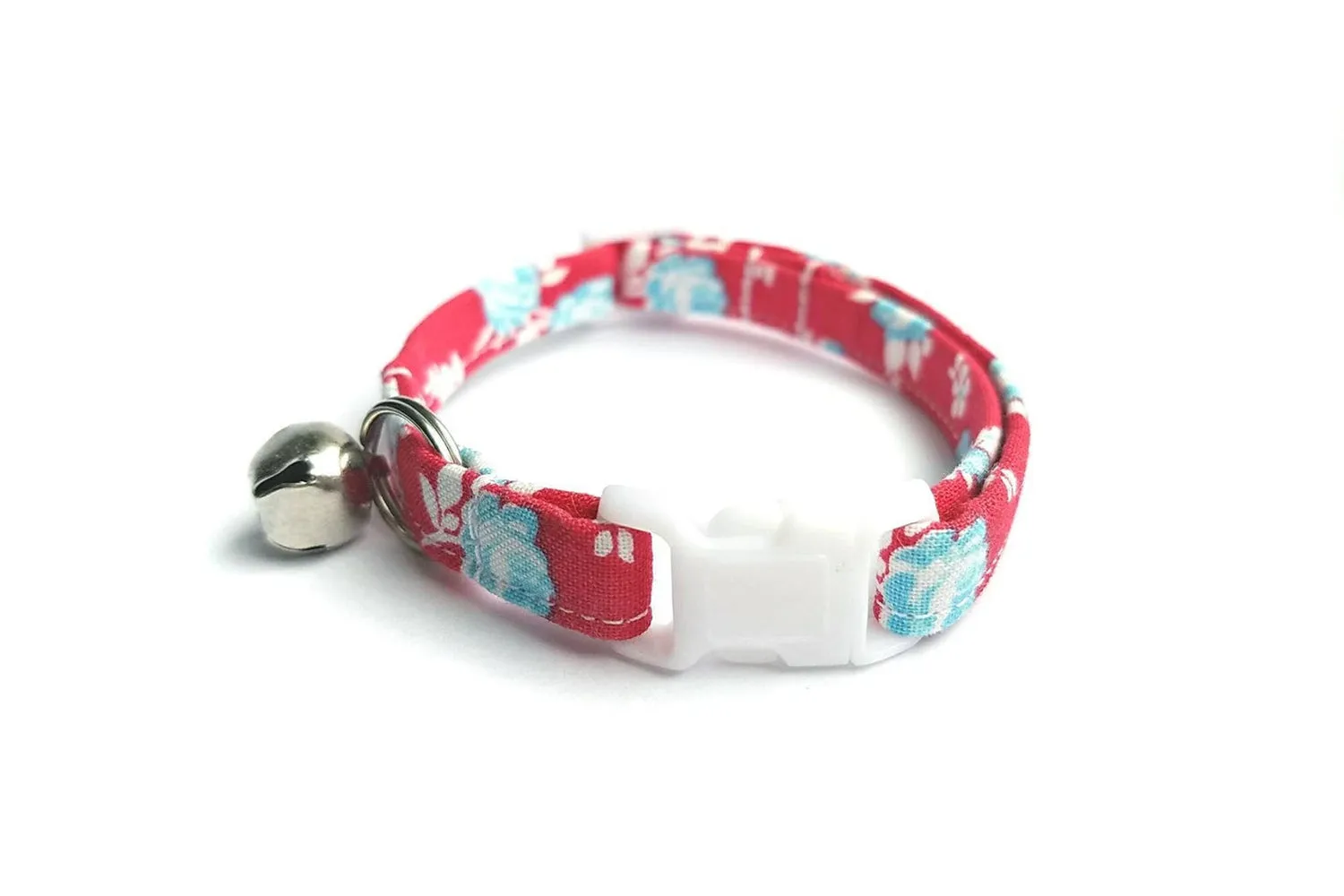 Red & Blue Floral Cat Collar