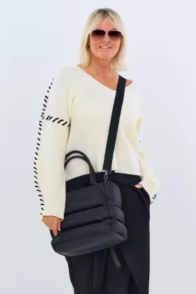 Ripp-Pulli mit Zierkordel, creme-ecru