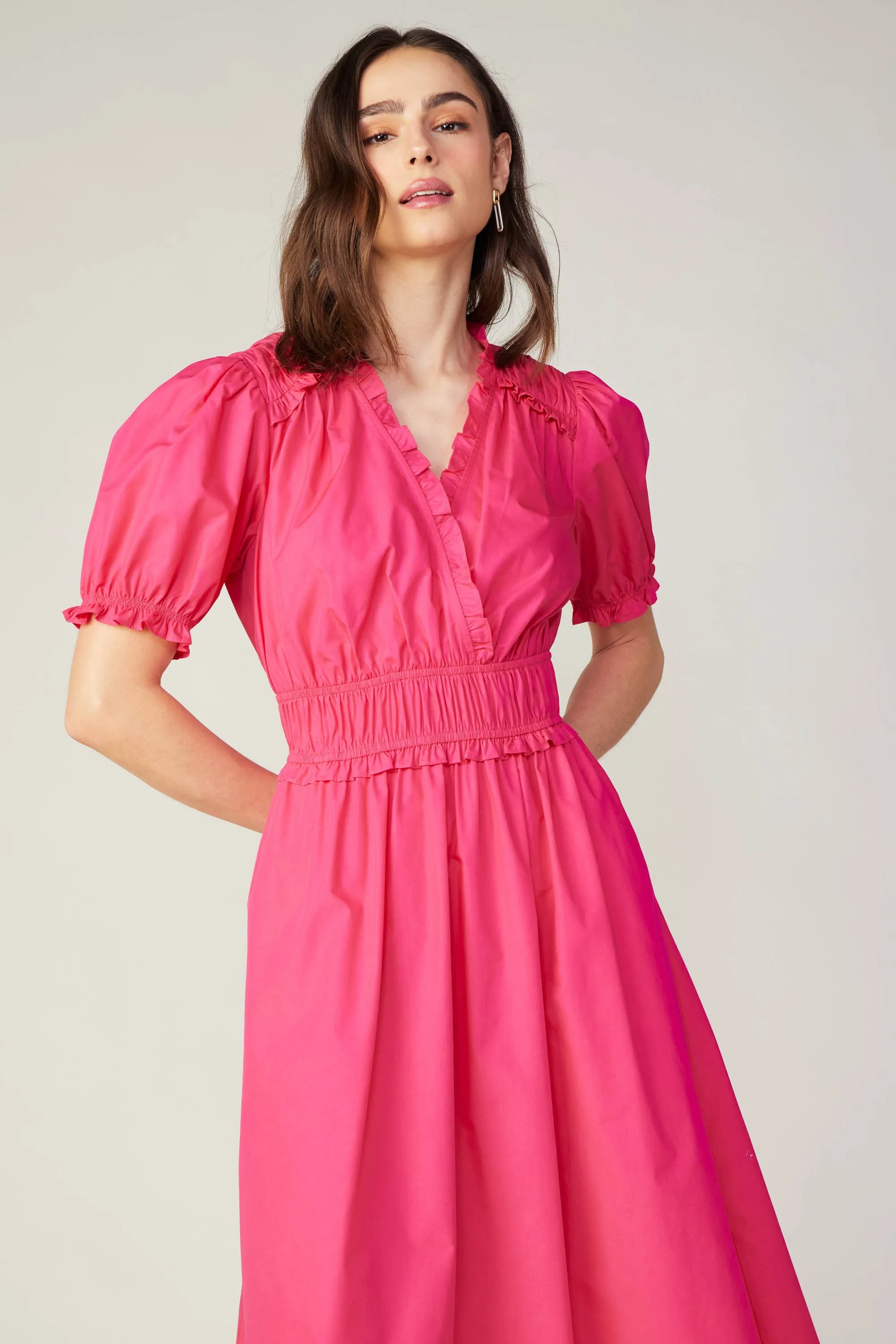 Ruffled Surplice Midi Dress