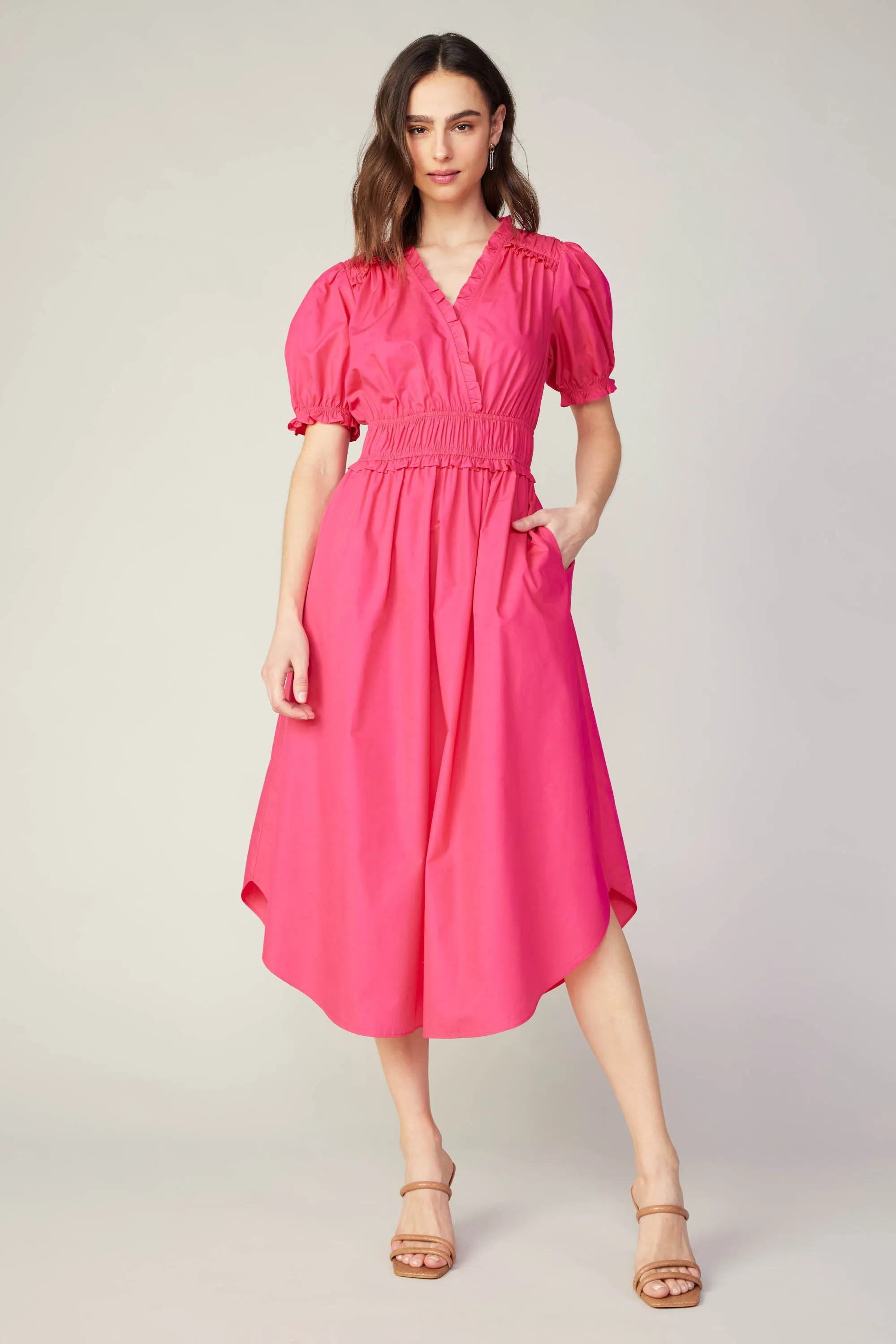 Ruffled Surplice Midi Dress