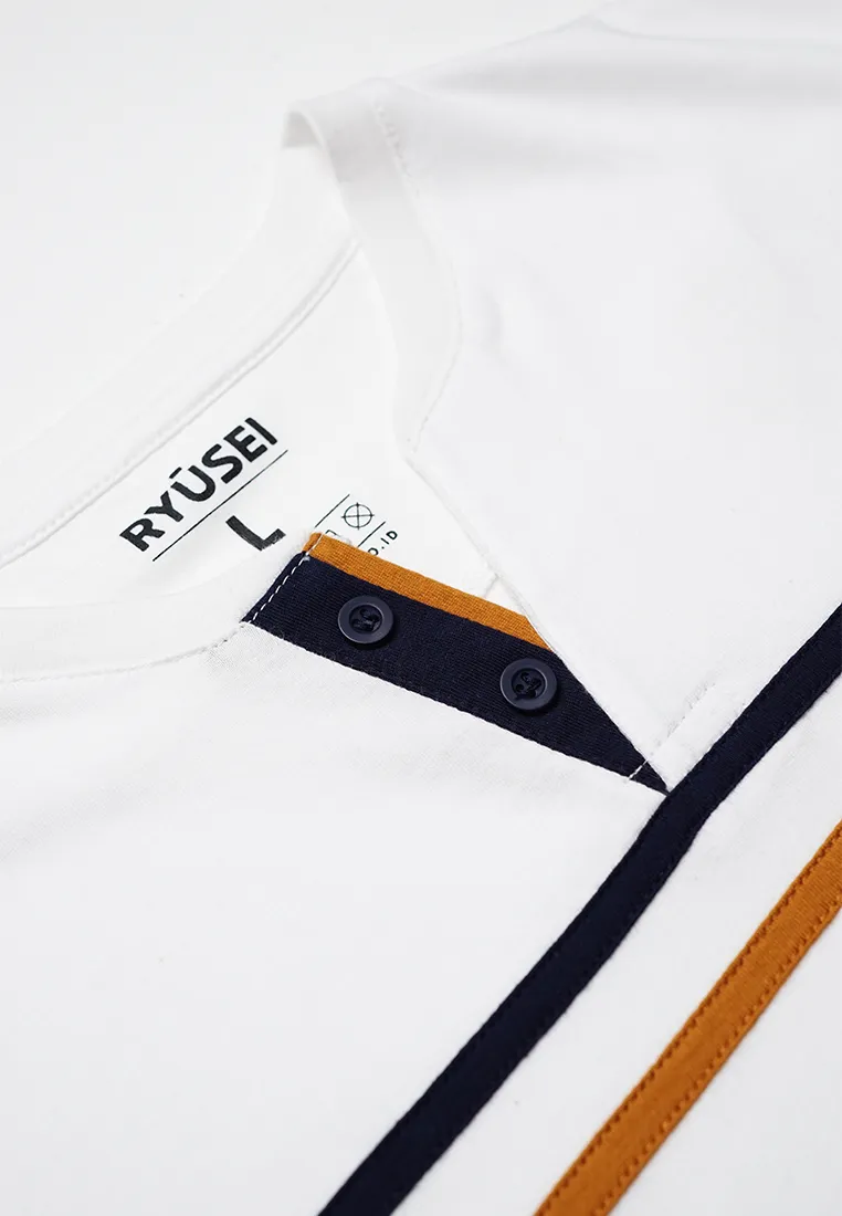 Ryusei Kaos Pria Yoshikatsu Button CMB White