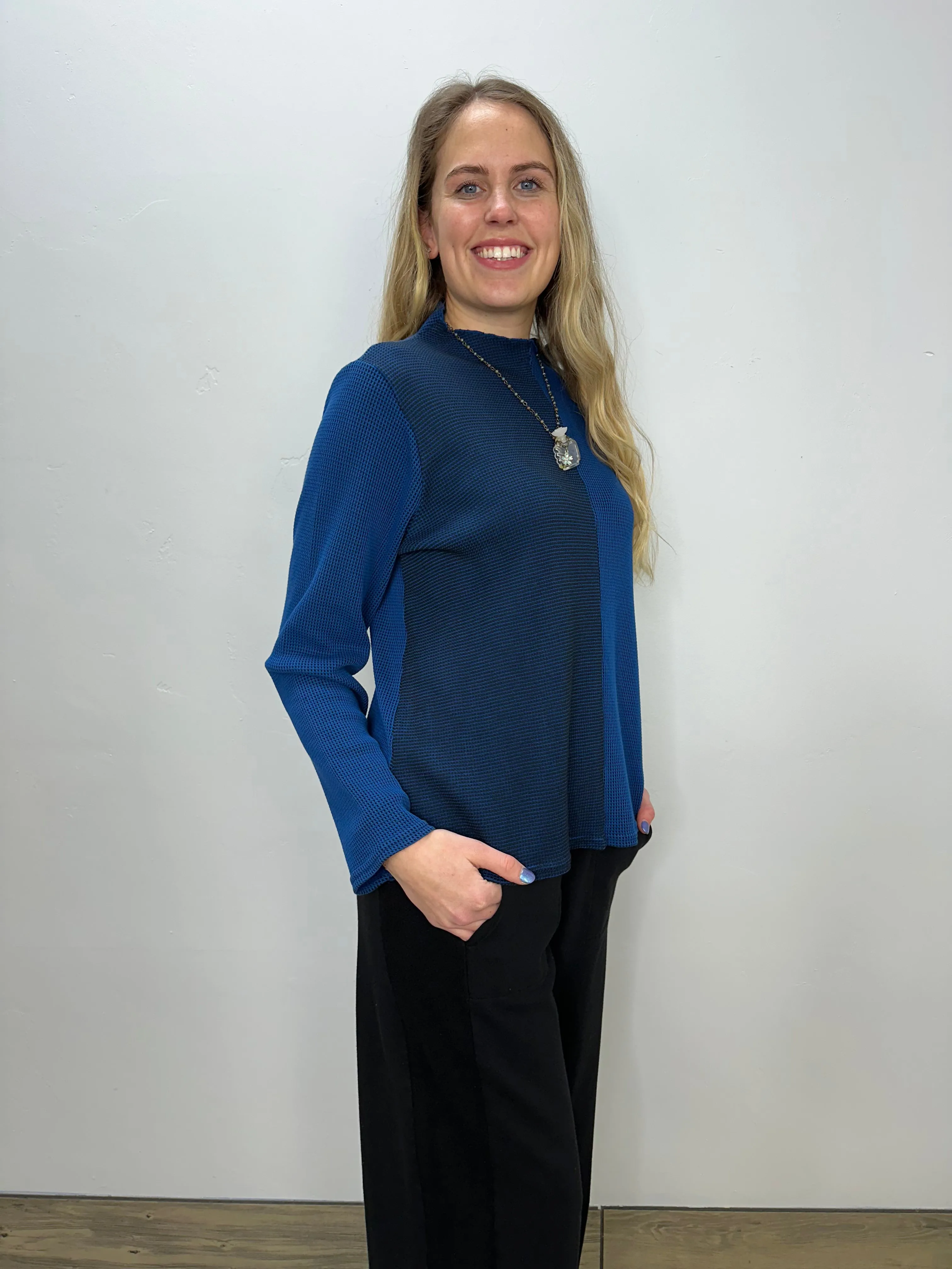 Sapphire Blue Waffle Mock Tee