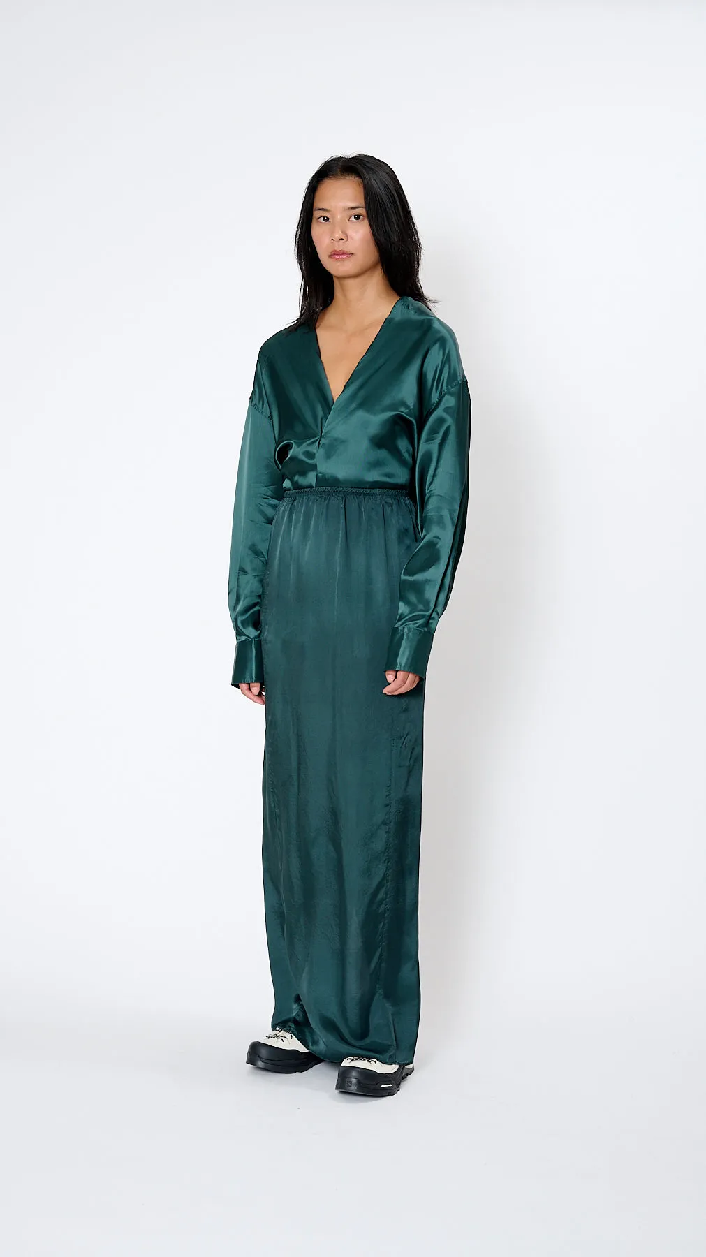 Satin Skirt in Emerald