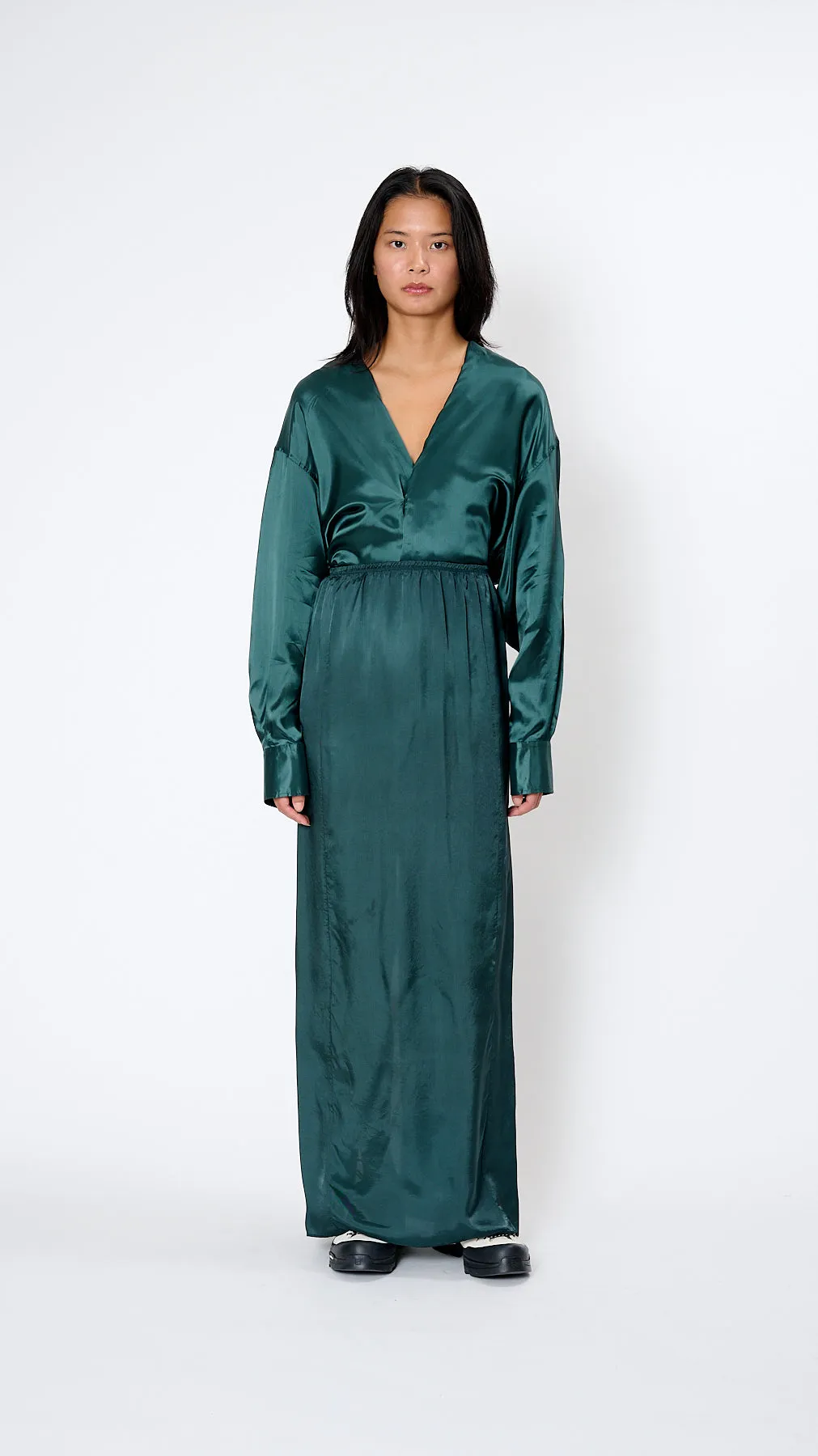 Satin Skirt in Emerald