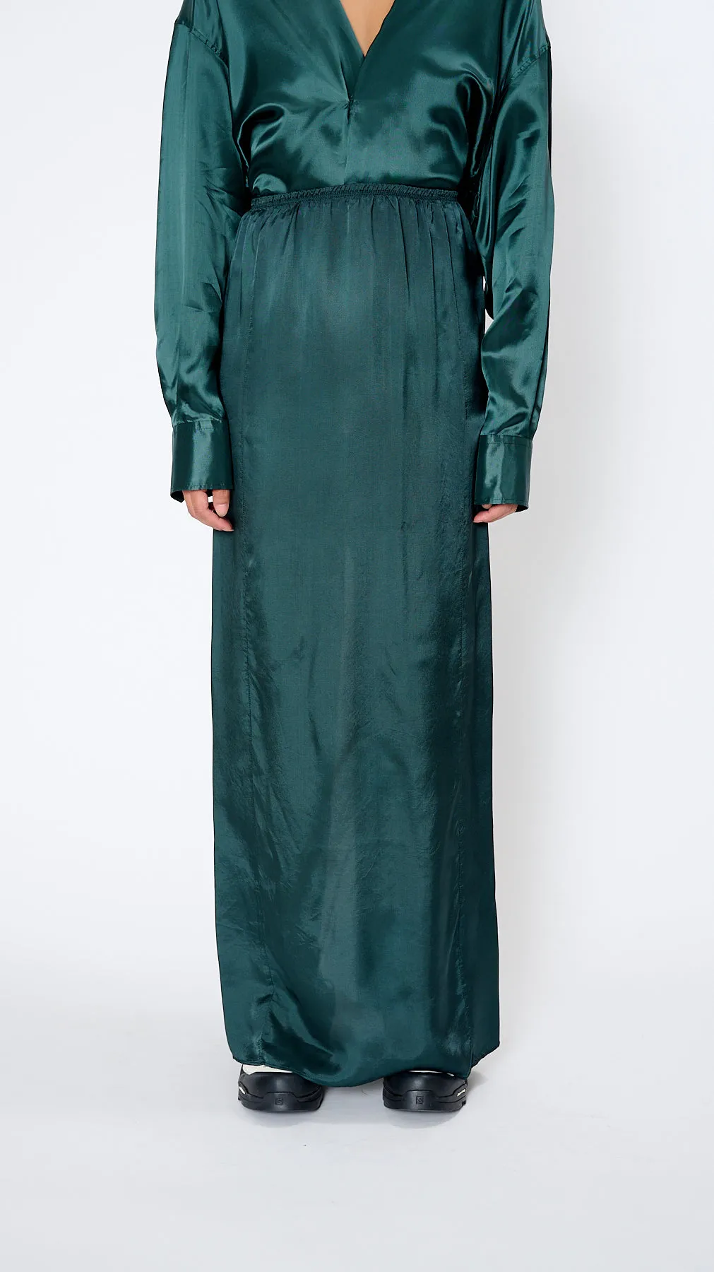 Satin Skirt in Emerald
