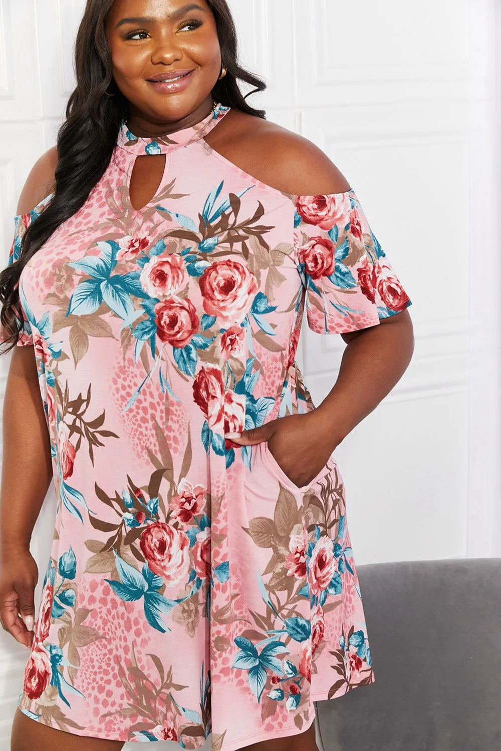 Sew In Love Full Size Fresh-Cut Flowers Cold-Shoulder Dress - Ships from The US
