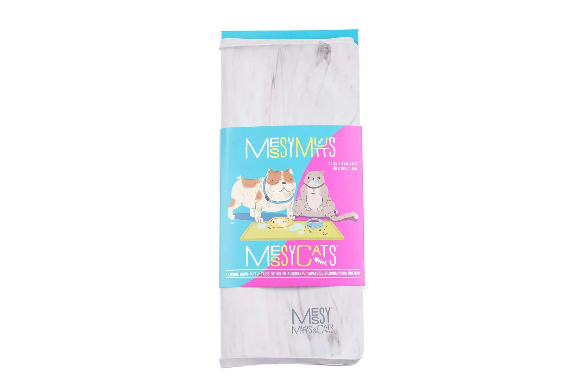 Silicone Non-Slip Dog or Cat Bowl Mat with Raised Edge, 15.75" x 12", Marble Design