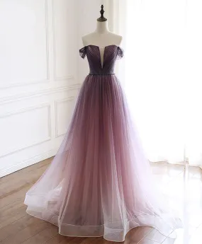 Simple Tulle Off Shoulder Long Prom Dress, Tulle Formal Dress