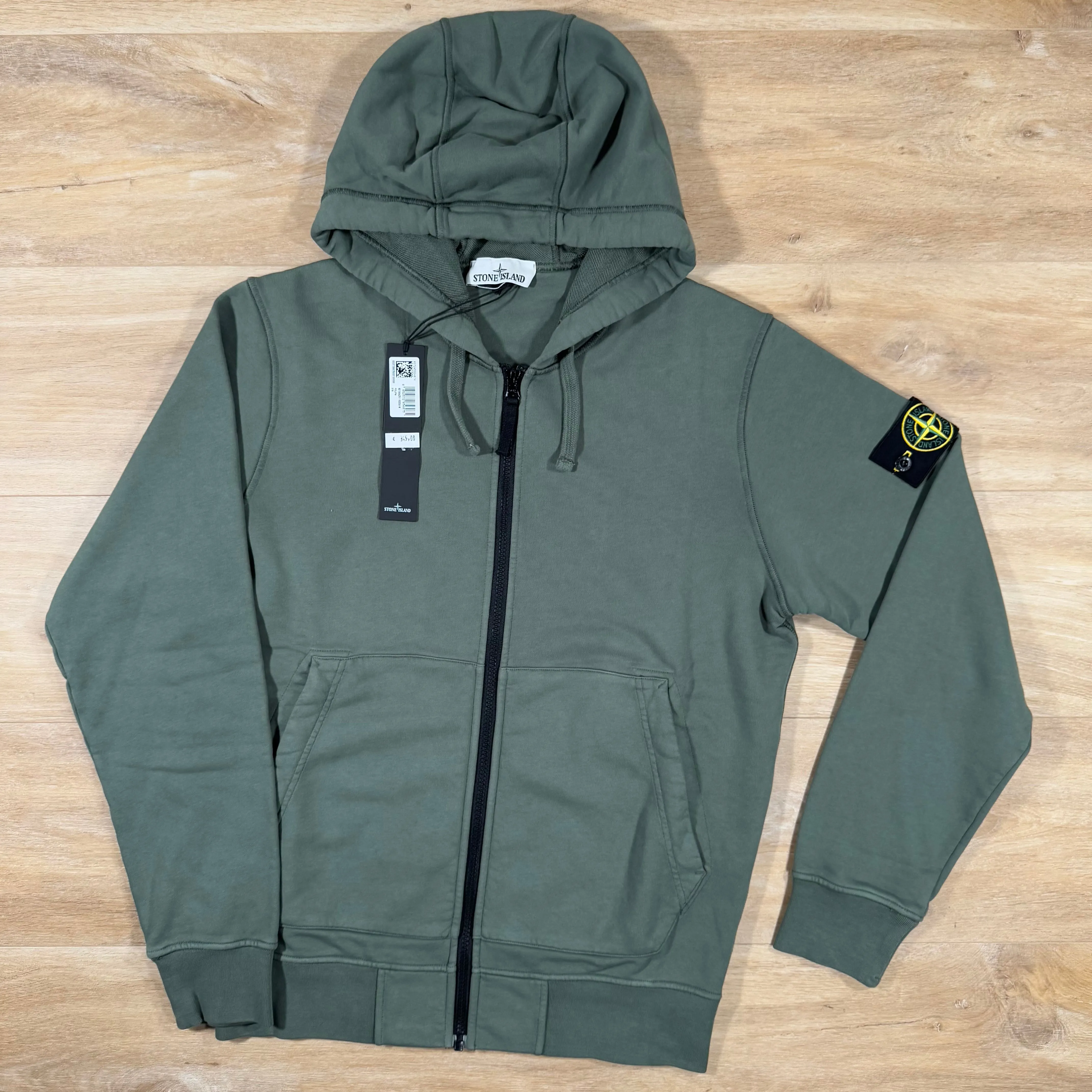 Stone Island Garment Dyed Zip Hoodie in Musk Green