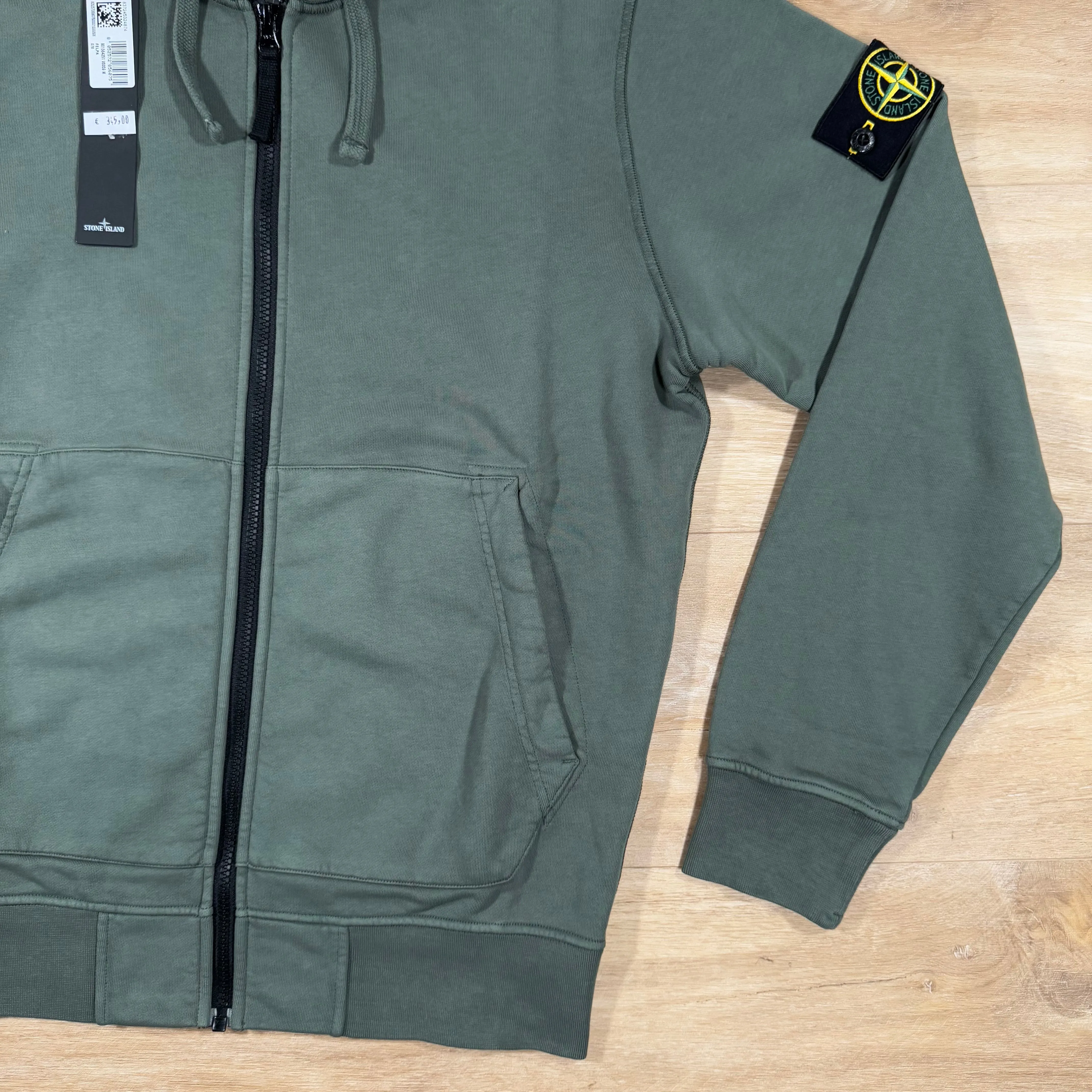 Stone Island Garment Dyed Zip Hoodie in Musk Green