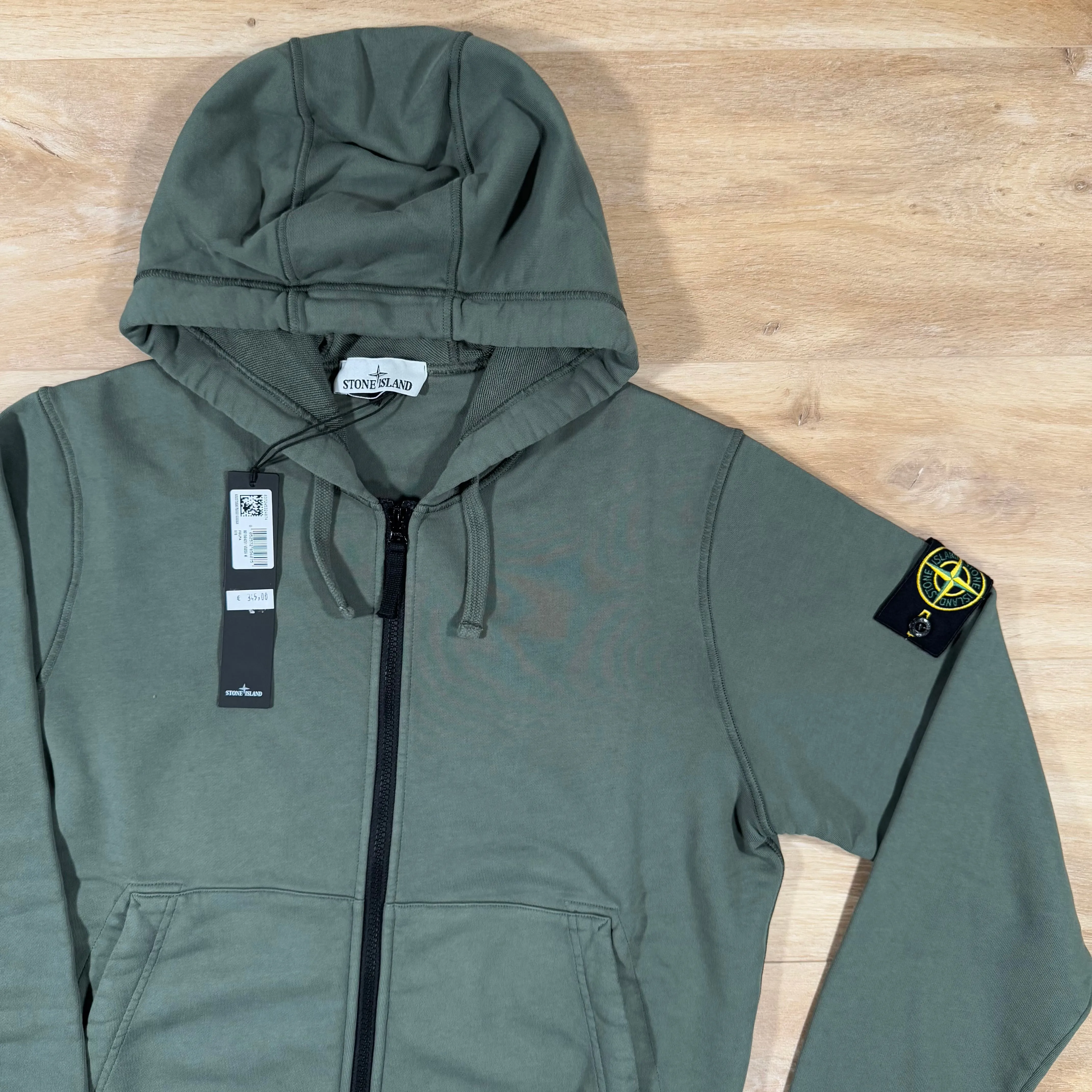 Stone Island Garment Dyed Zip Hoodie in Musk Green