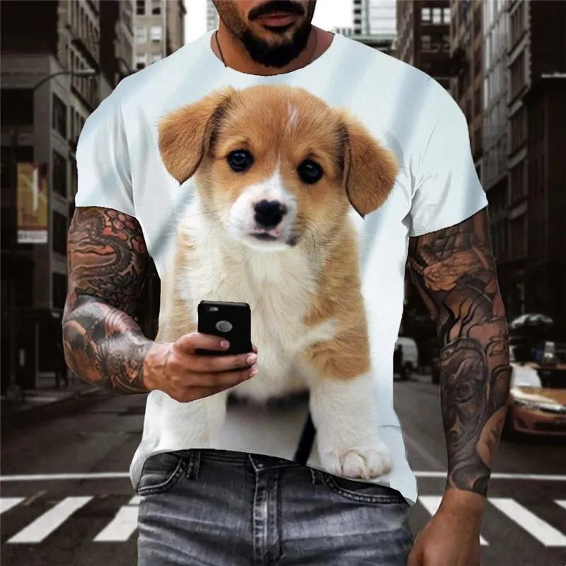 t shirt dog t shirt 3D Puppy Cute animal Cool big Smart dogs men's art costume