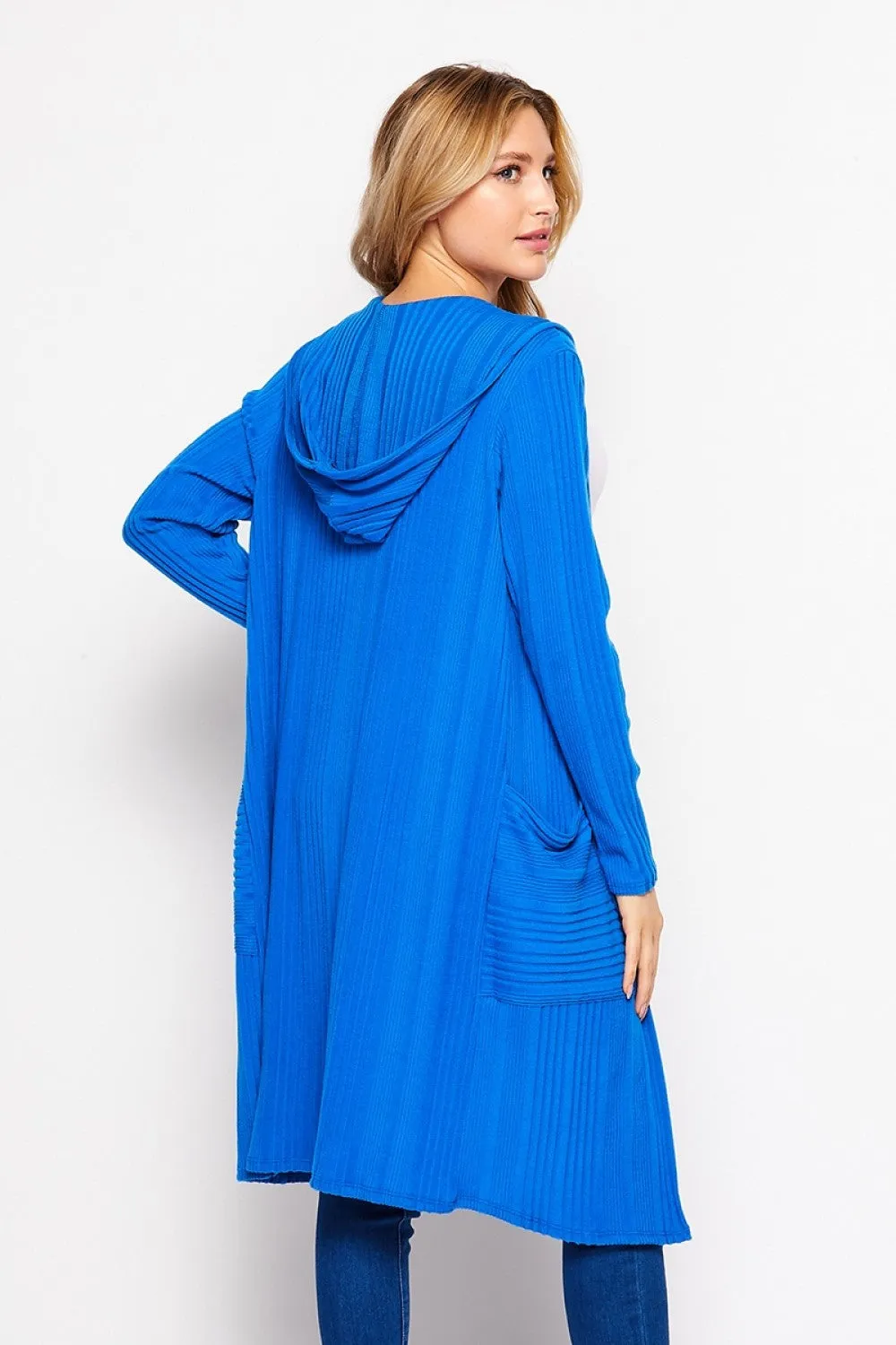T10931RBS Ribbed Hoodie Cardiagan with Pockets