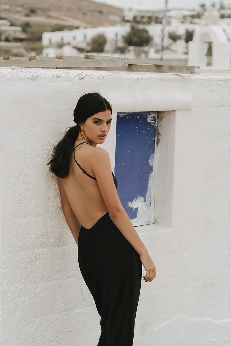 Thalia Bias Cut Out Midi in Black