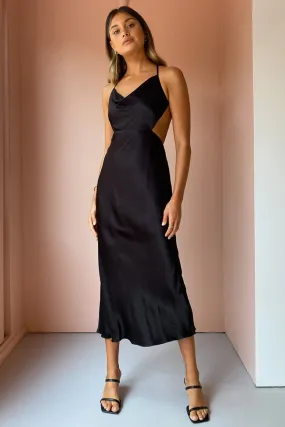 Thalia Bias Cut Out Midi in Black