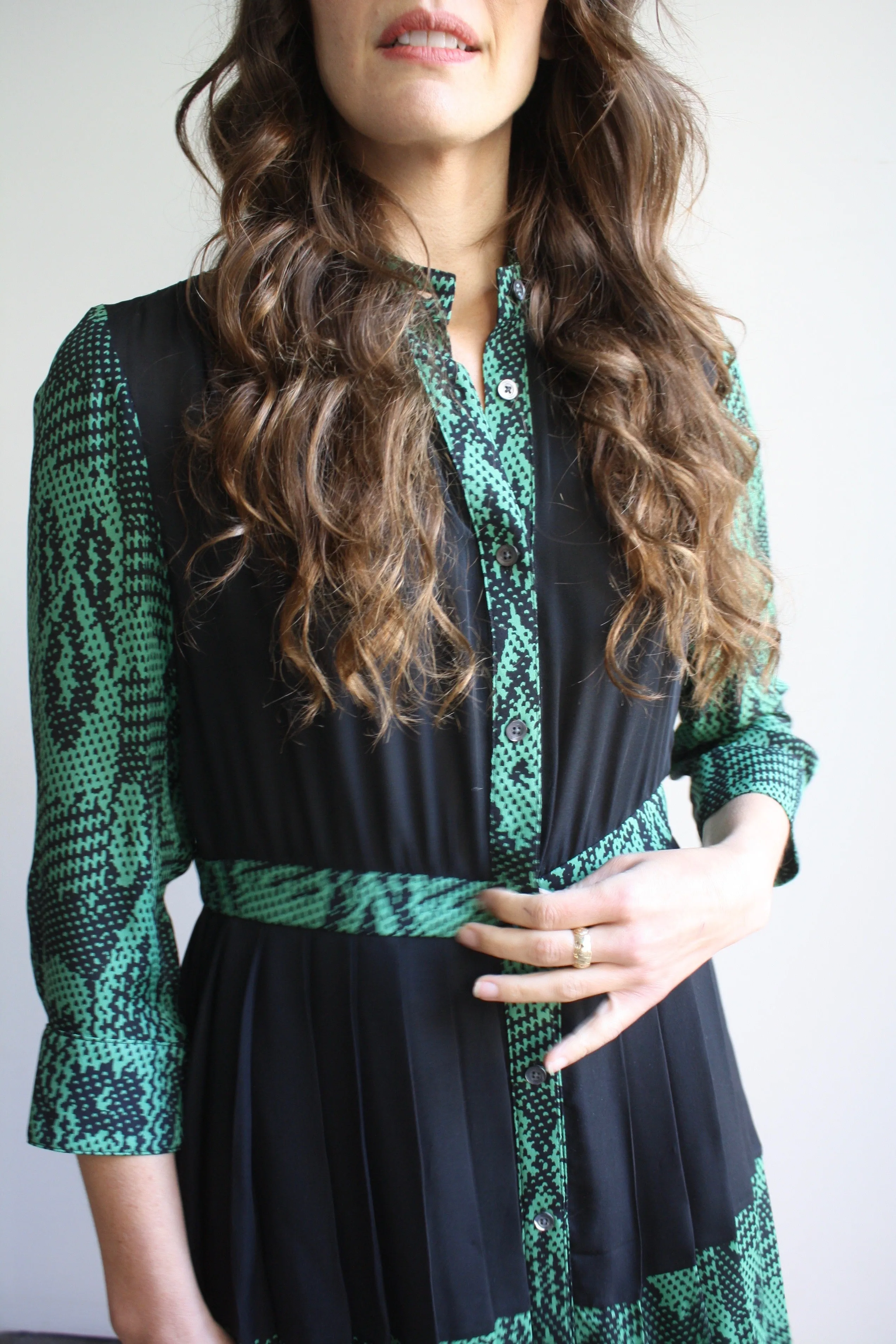 Thomas Sires Pleated Silk Dress