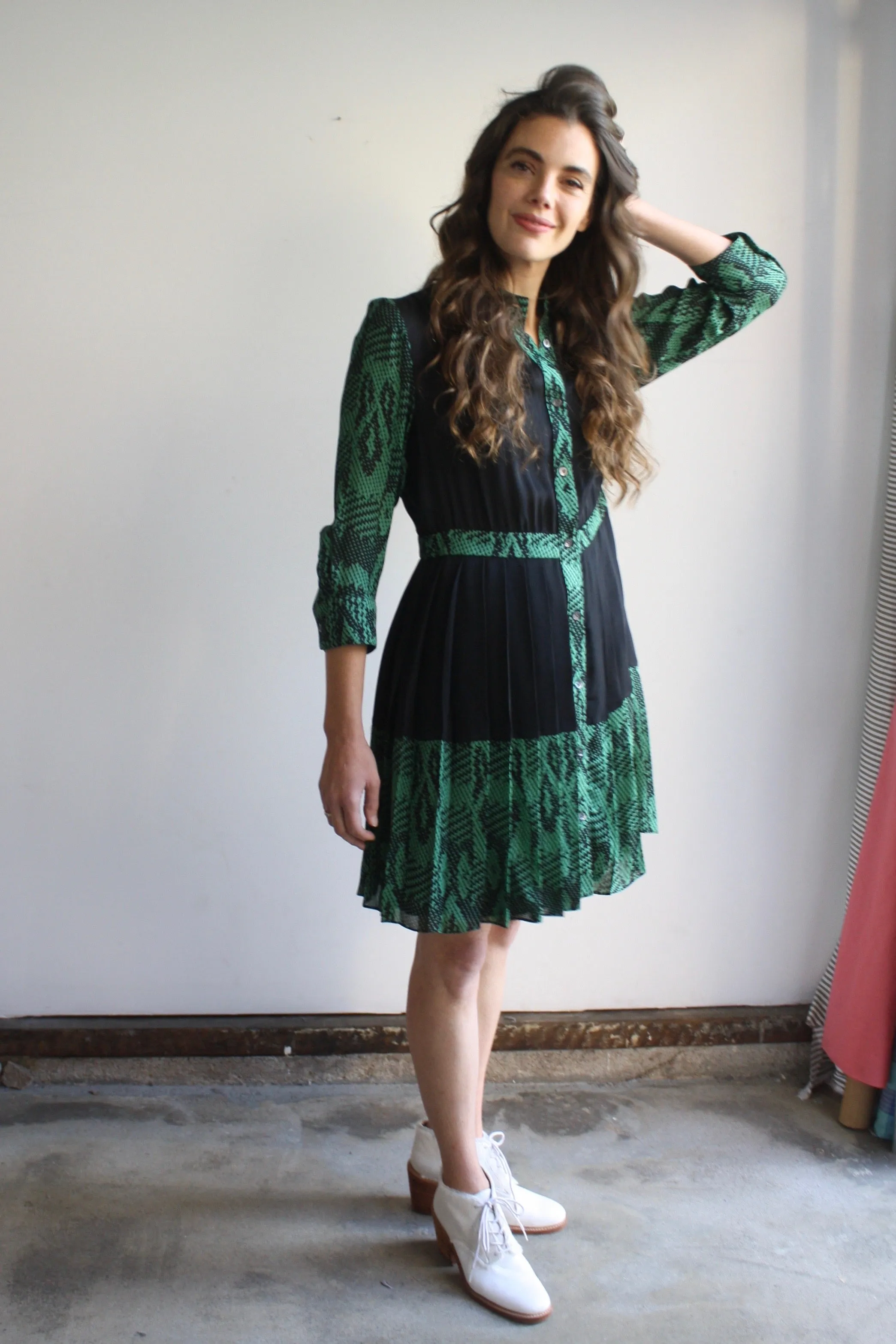 Thomas Sires Pleated Silk Dress