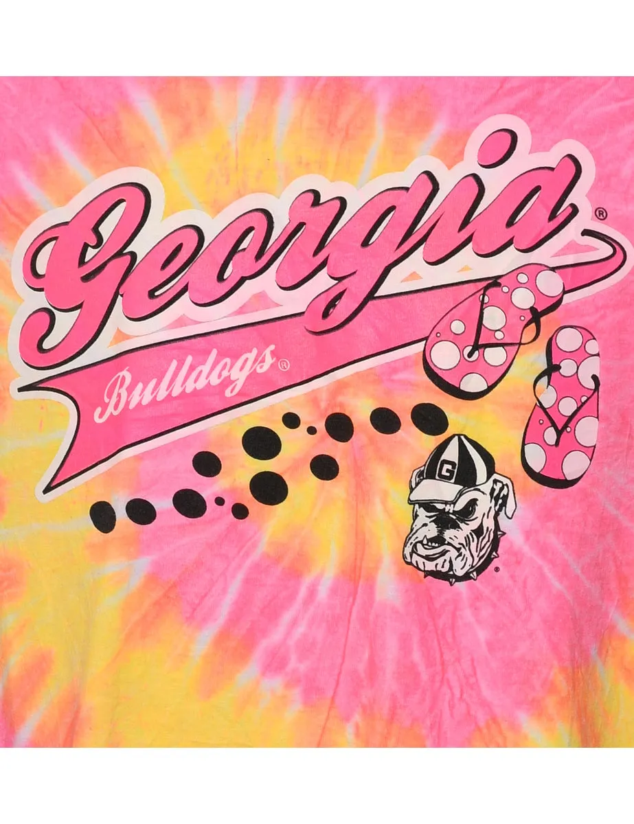 Tie Dye Pink & Yellow Georgia Bulldogs Printed T-shirt - M
