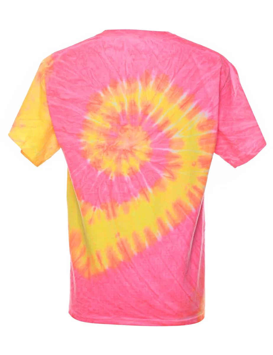 Tie Dye Pink & Yellow Georgia Bulldogs Printed T-shirt - M