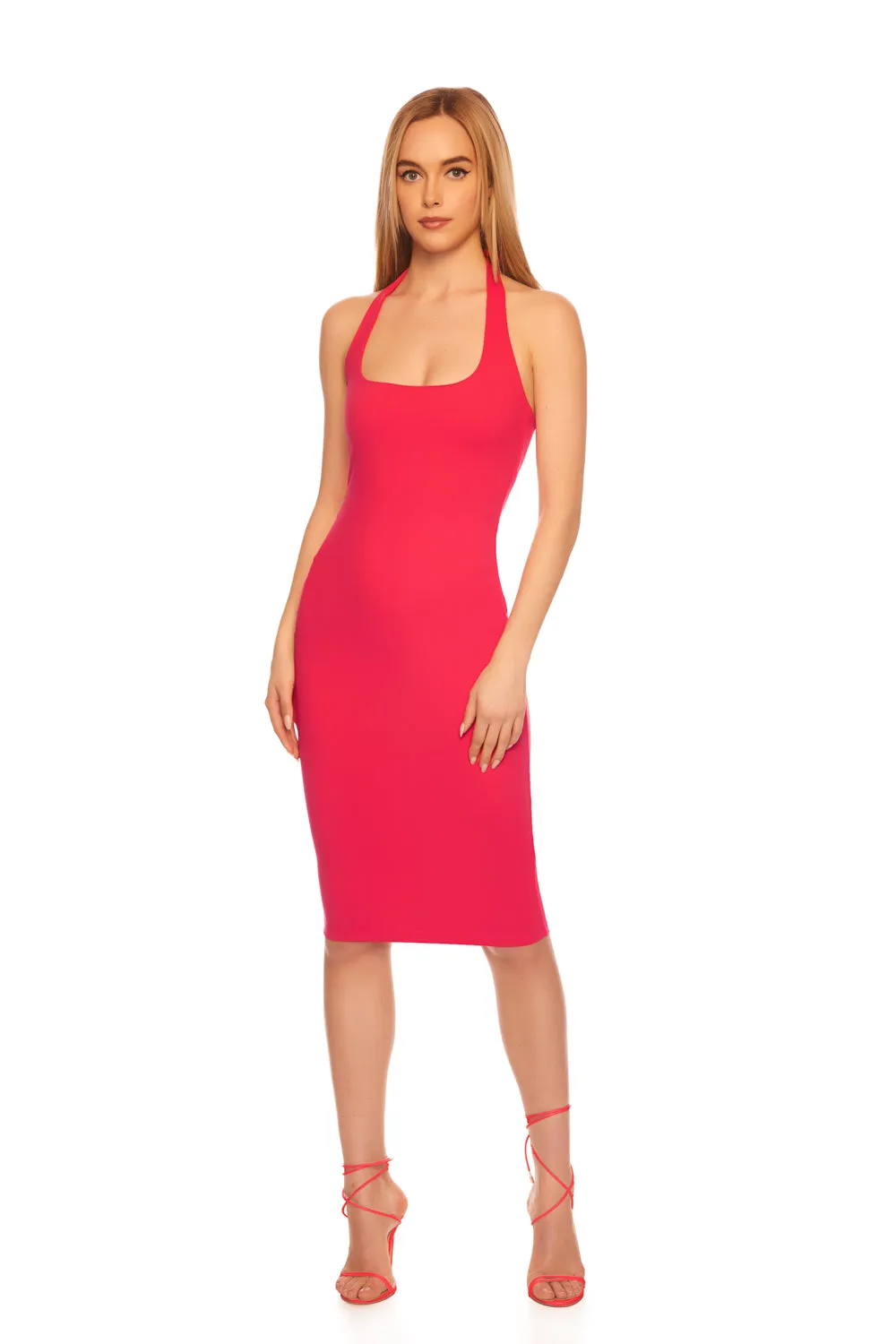 tie halter midi dress