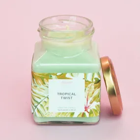 Tropical Twist Green Leaf Print Midi Square Candle