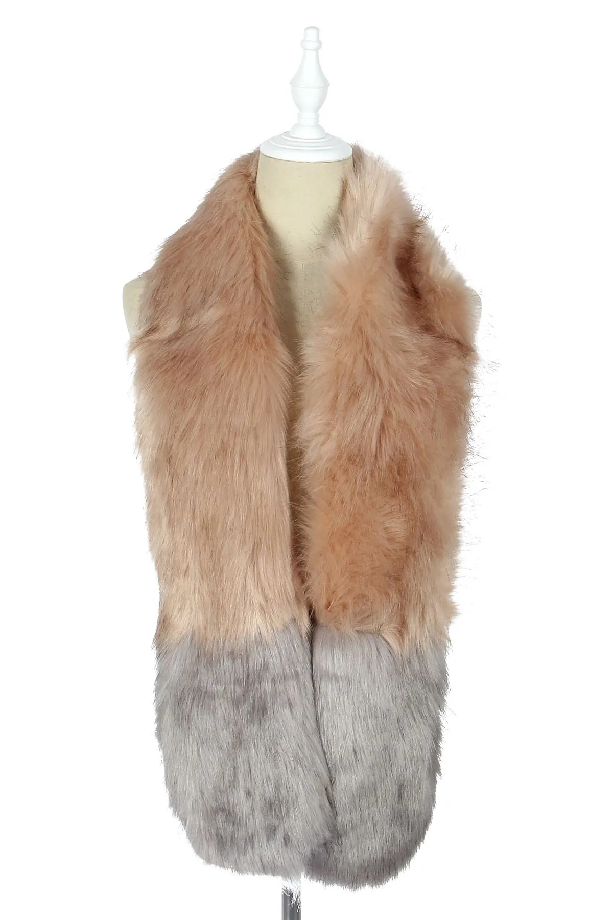Two Tone Long Faux Fur Collar - Light Pink