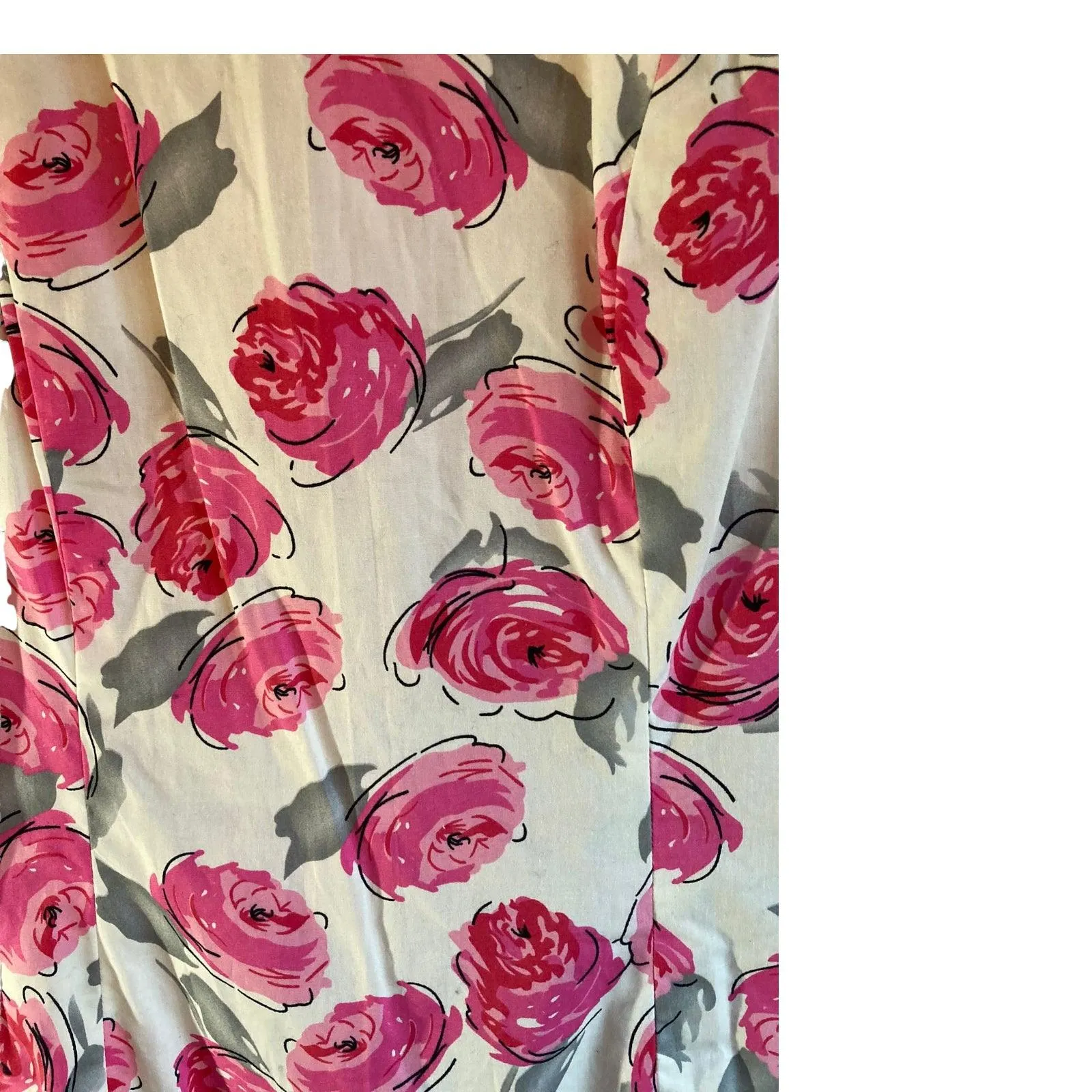 Viintage Cotton White With Pink Flowers Sleeveless Dress UK Size 10