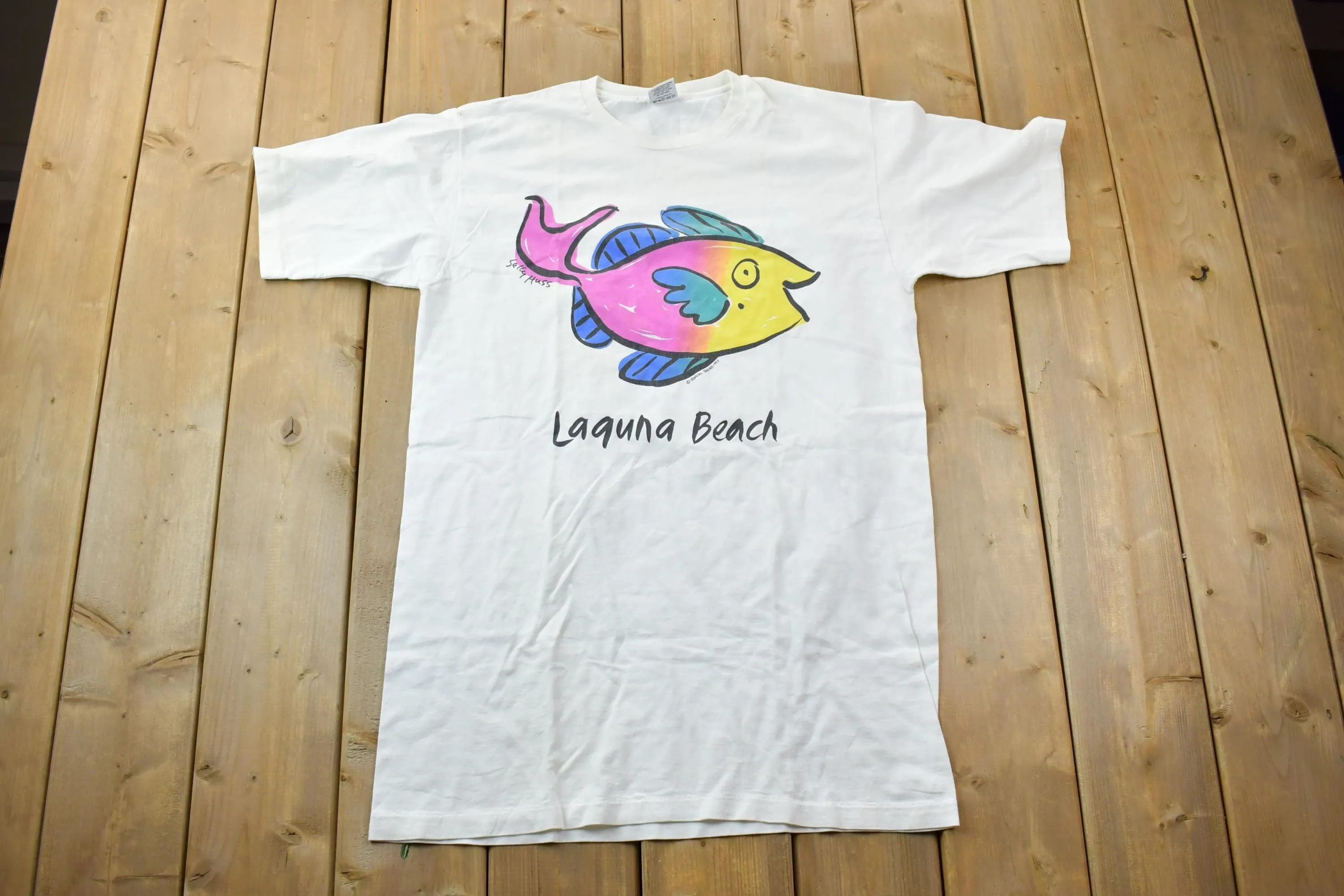 Vintage 1990s Laguna Beach Neon Fish Tropical Threads Souvenir T-Shirt