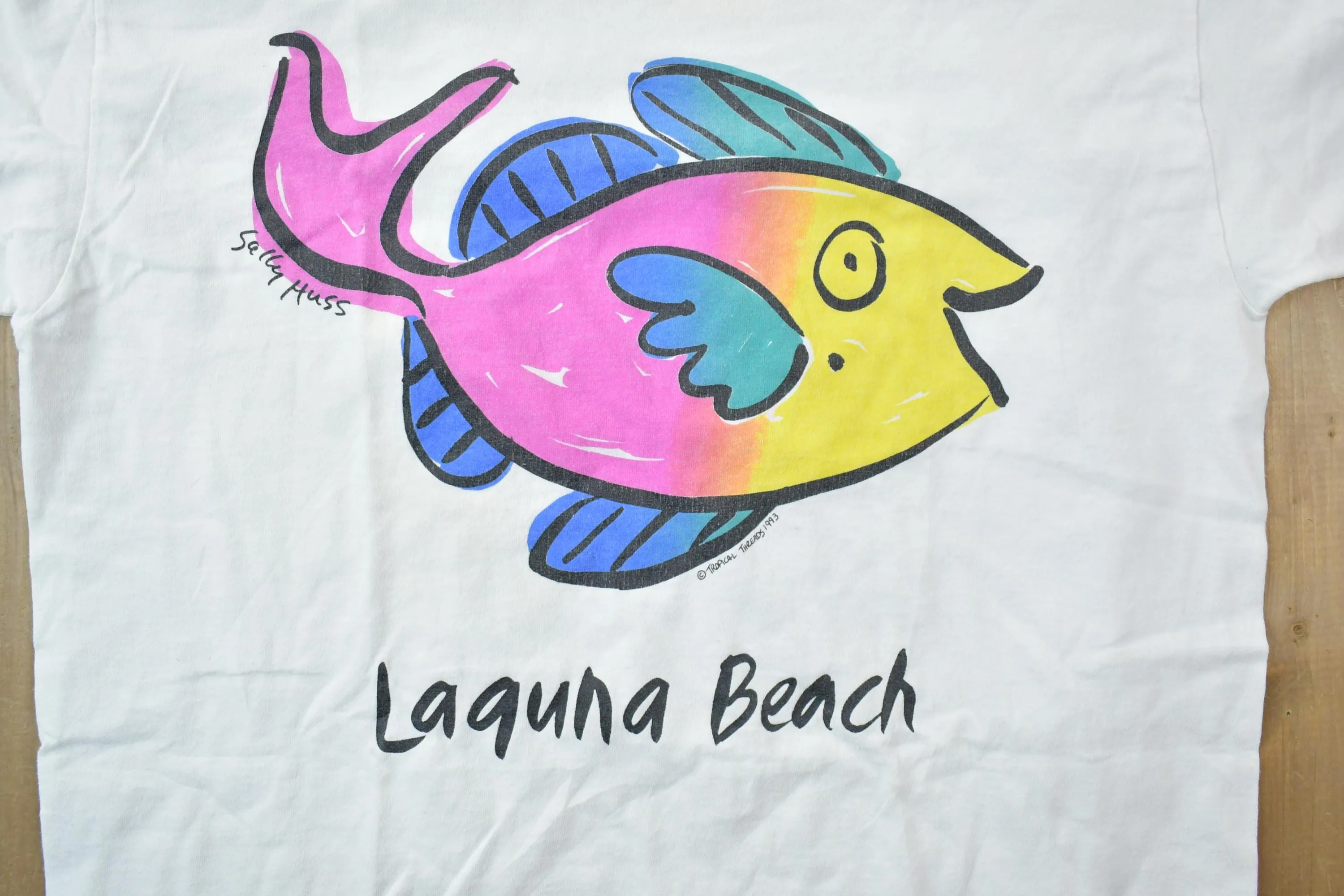 Vintage 1990s Laguna Beach Neon Fish Tropical Threads Souvenir T-Shirt