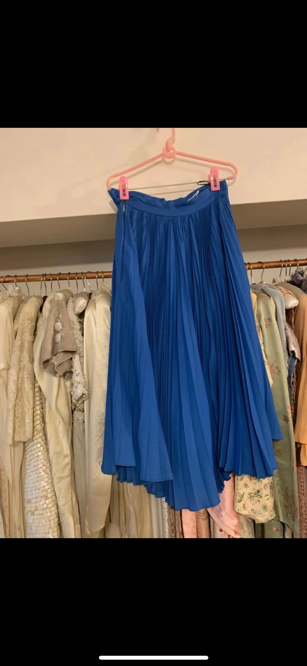 Vintage Biba gold label, electric blue pleated crepe skirt