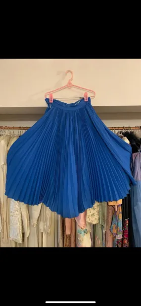 Vintage Biba gold label, electric blue pleated crepe skirt
